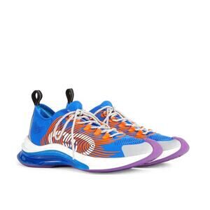 Gucci Run 10/ US 10.5 Knit Low Top Sneakers Blue Orange GG Embossed NIB $920